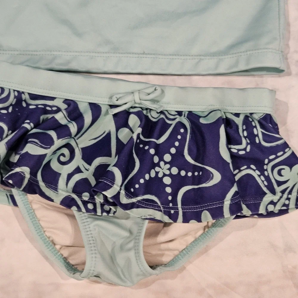 Gymboree Girls 5T 2 Piece‎ Swimsuit Star Rash Guard Set Blue Ruffle Bottoms